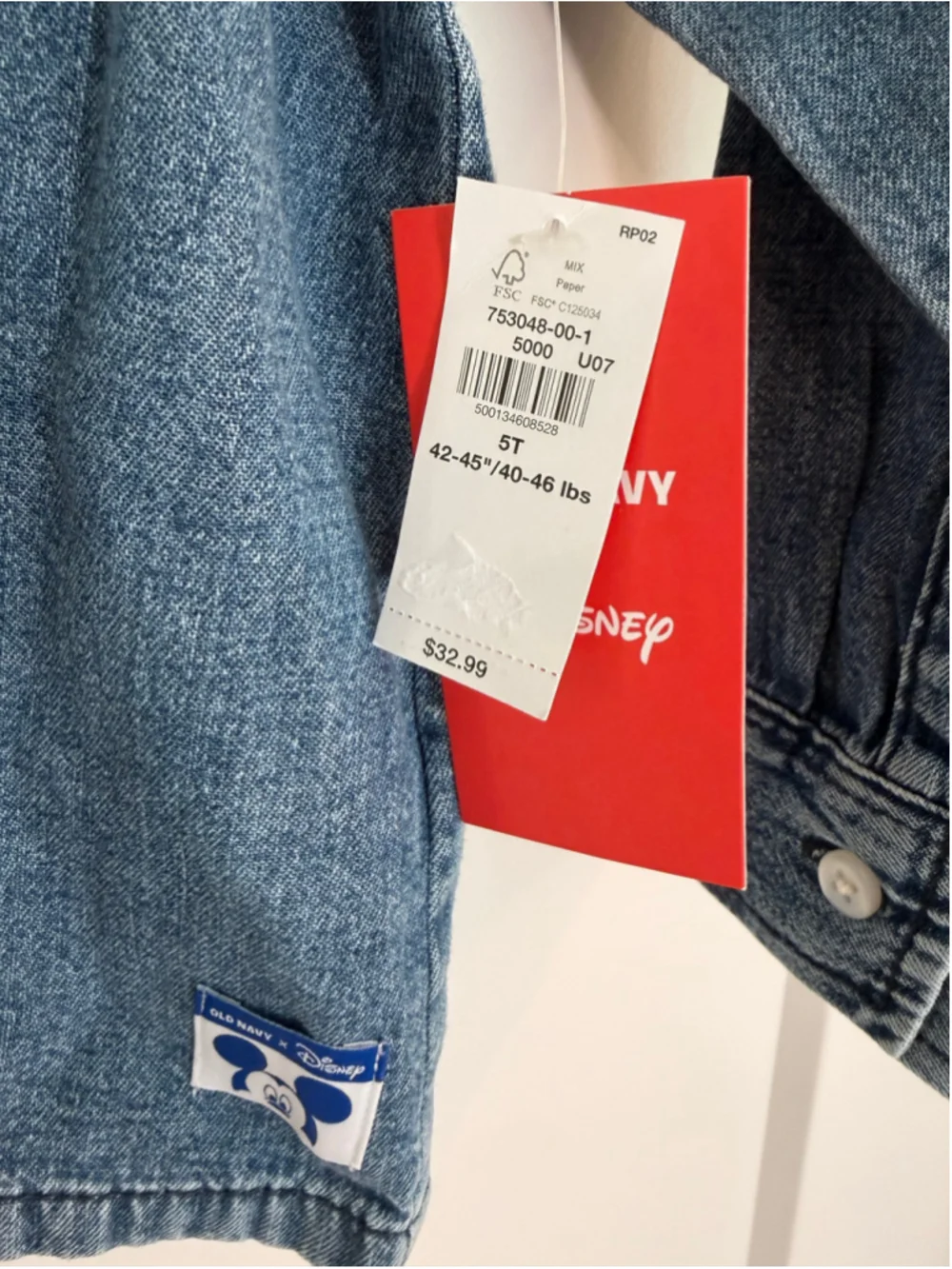 NWT Old Navy x Disney Mickey Mouse Denim Shirt - Size 5T
